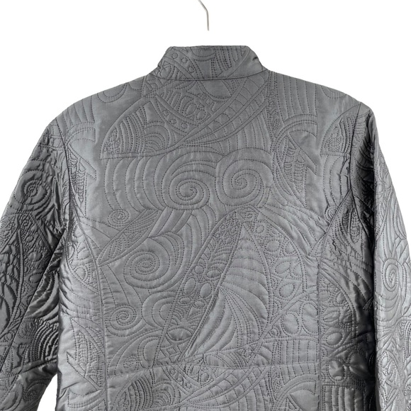 Chicos Quilted Jacket Silver Grey Sheen Long Sleeve Small - Picture 5 of 15